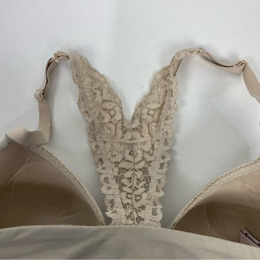 Victoria's Secret Lined Demi Racerback Lace Underwire Bra Tan Nude